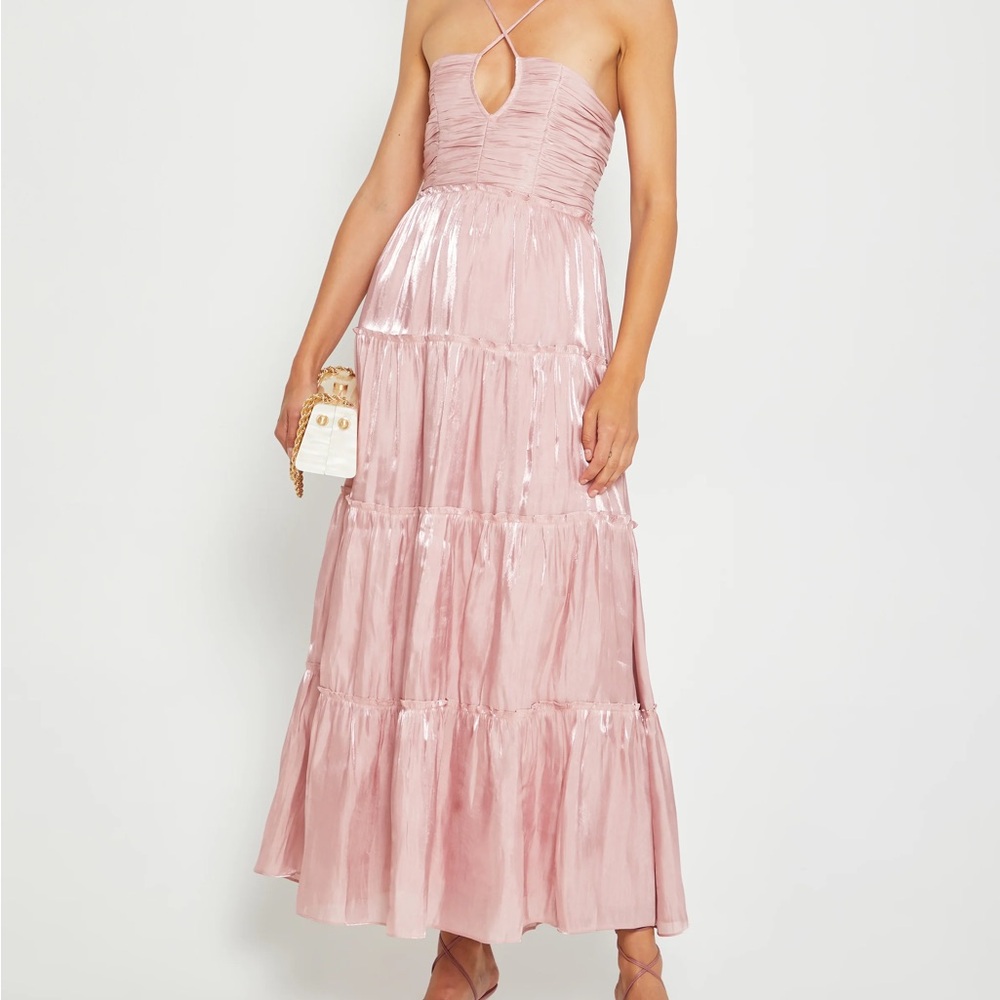 Pink Ruched Tiered Strapless Dress